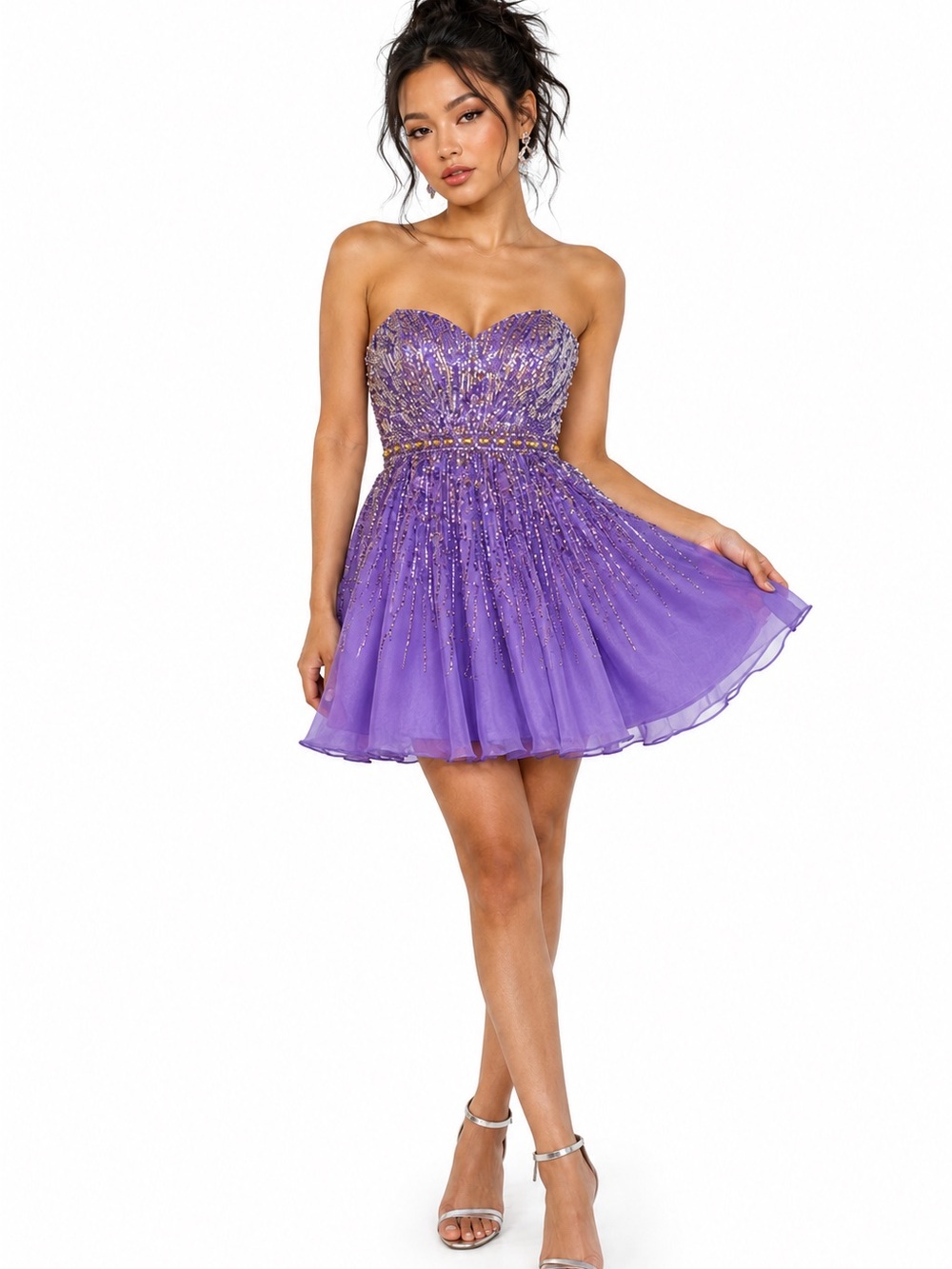 Sherri Hill Purple Strapless Mini Dress With Decorative Top & Skirt | Size 10
